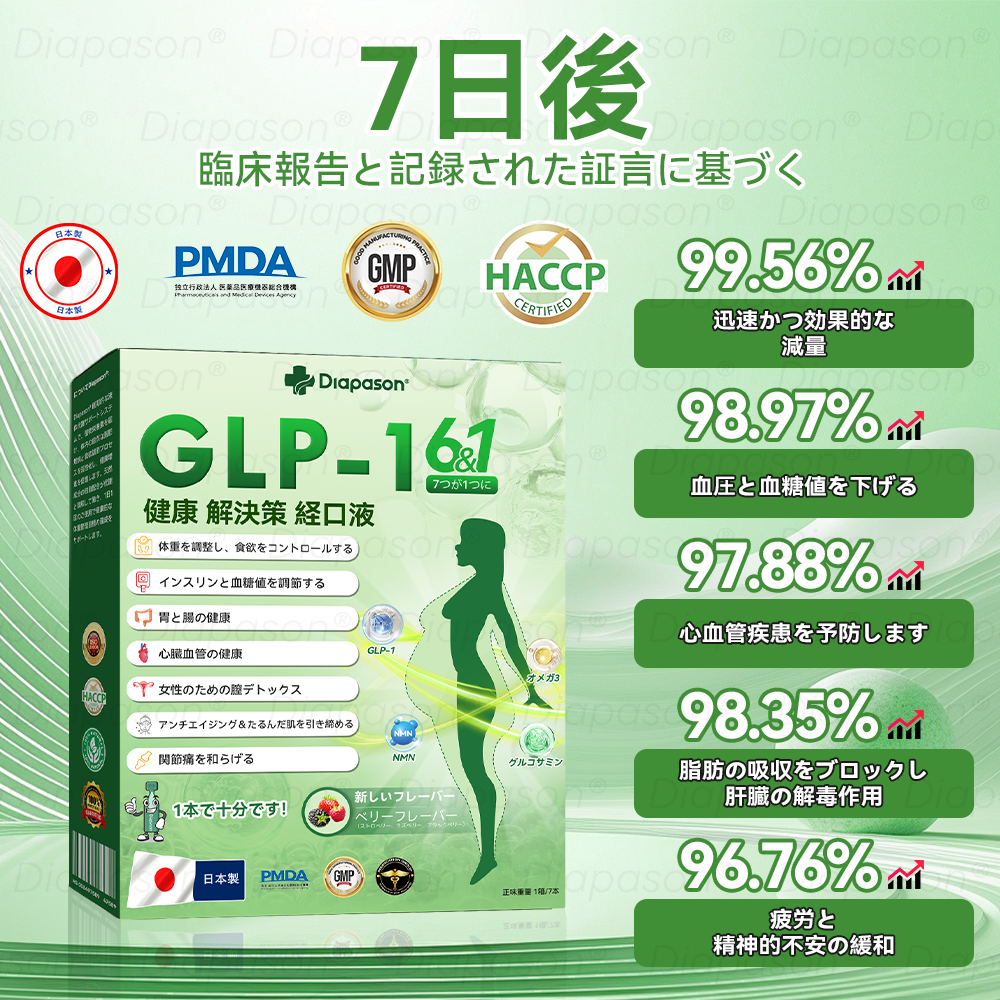 公式ストア | 𝐃𝒊𝓪𝐩𝓪𝙨𝐨𝒏® 💕💕GLP-1 7つが1つに 健康ソリューション経口液（1日1回、7日で効果を実感）対象：肥満、心血管の健康、糖尿病、睡眠時無呼吸、腸内環境、関節の問題など。